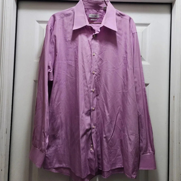Calvin Klein Dress Shirt Men's XL 17.5 34/35 Long Sleeve Button Down Pink - Picture 2 of 8